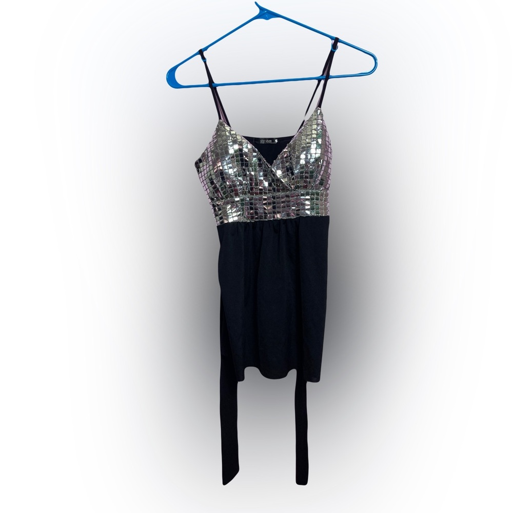 Star Vixen Silver Black Sequins Babydoll Tank Size Small